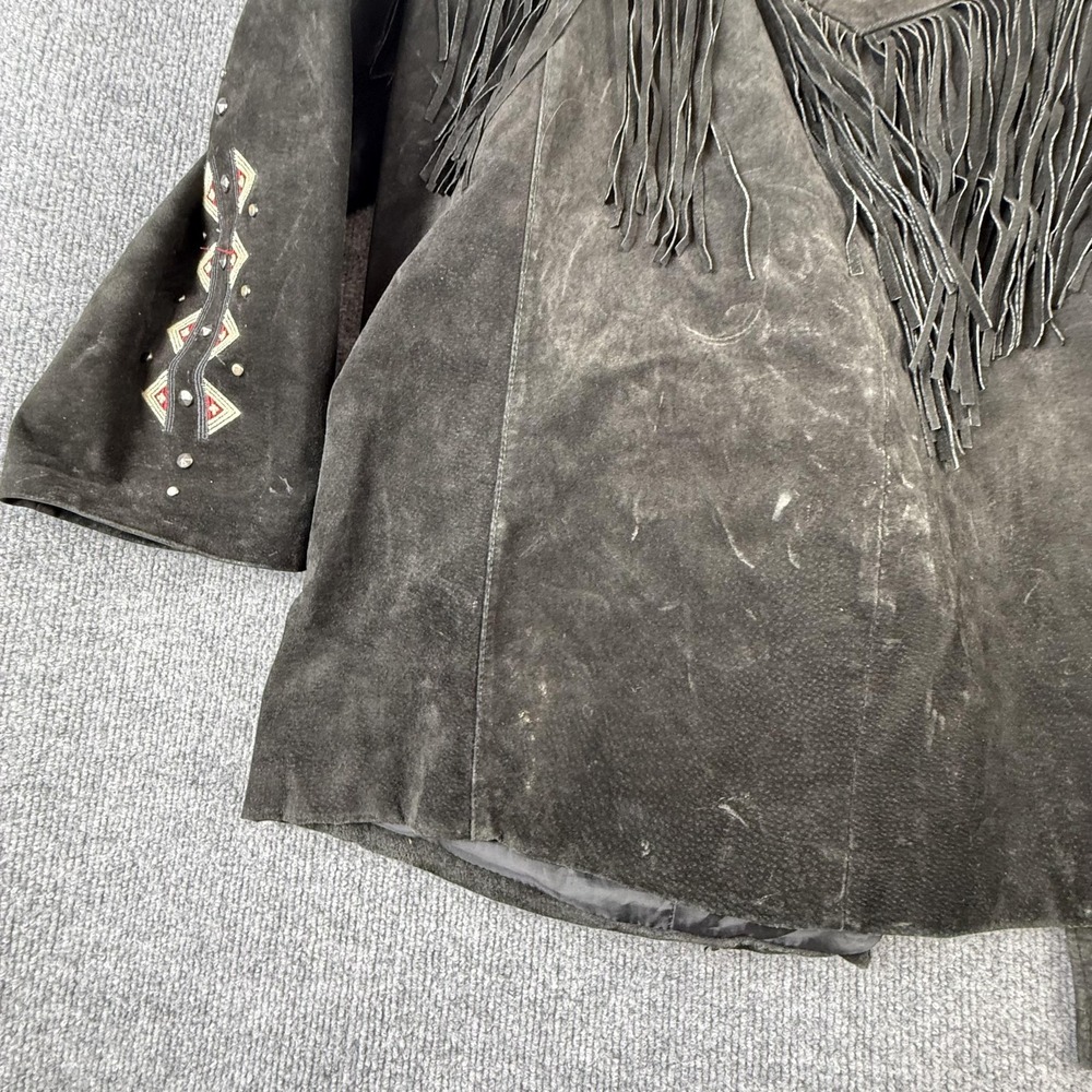 Roaman's Jacket Womens 20W Black Leather Fringe Embroidered Western Boho Studded - Picture 13 of 16